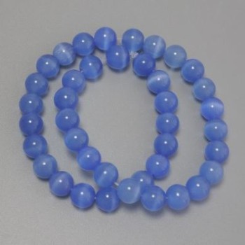 Azurblaue Katzenaugen-Perlen aus synthetischem Stein, glatte Kugeln, Durchmesser ca. 9,5 mm, auf Schnur, Länge ca. 36 cm+