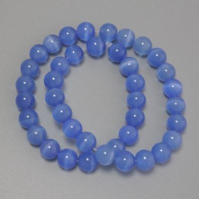 Azurblaue Katzenaugen-Perlen aus synthetischem Stein, glatte Kugeln, Durchmesser ca. 9,5 mm, auf Schnur, Länge ca. 36 cm+