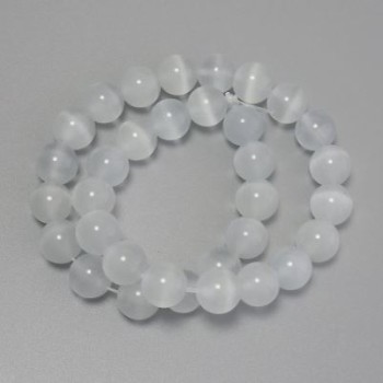 Graue Katzenaugen-Perlen, glatte kugelförmige Perlen aus synthetischem Stein, Durchmesser ca. 11 mm, auf Monofilament, Länge ca. 36 cm