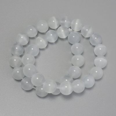Graue Katzenaugen-Perlen, glatte kugelförmige Perlen aus synthetischem Stein, Durchmesser ca. 11 mm, auf Monofilament, Länge ca. 36 cm