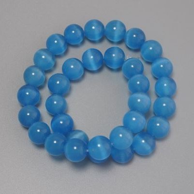 Katzenaugen-Perlen blau, synthetischer Stein, glatte Kugeln, Durchmesser 11,5 mm, auf Schnur, Länge 37 cm+