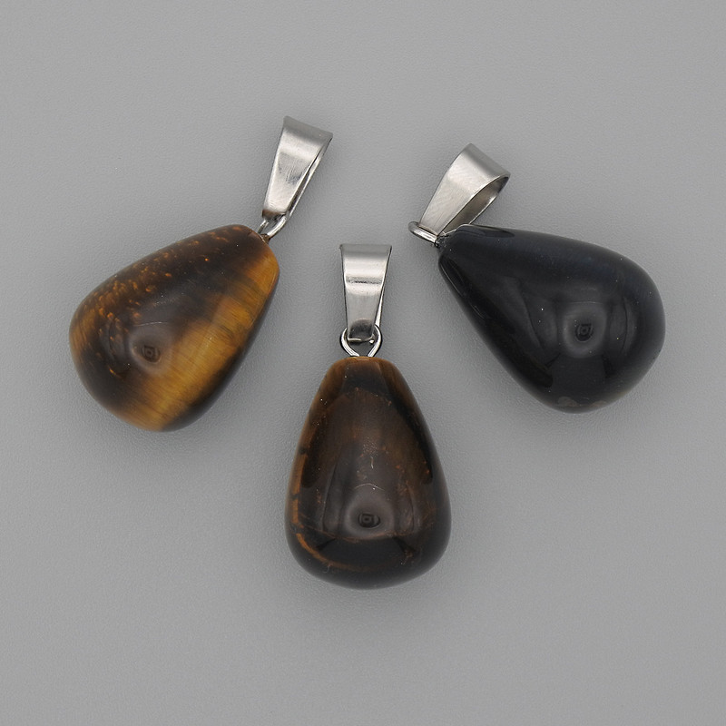 Tropfenanhänger aus Tigerauge, 19 × 13 mm, Länge ca. 29 mm
