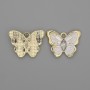 Anhänger 'Schmetterling' mit weißer Emaille und Strass, goldfarbenes Metall, Durchmesser 20×15 mm ± Verpackung 2 Stück