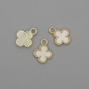 Anhänger Kleeblatt mit Perlmutt, goldfarbenes Metall, Durchmesser 10×12 mm, Packung 3 Stück