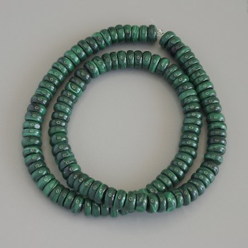 Malachit Rondellperlen, Durchmesser ca. 7,5×2–4 mm, auf Schnur, Länge ca. 41 cm