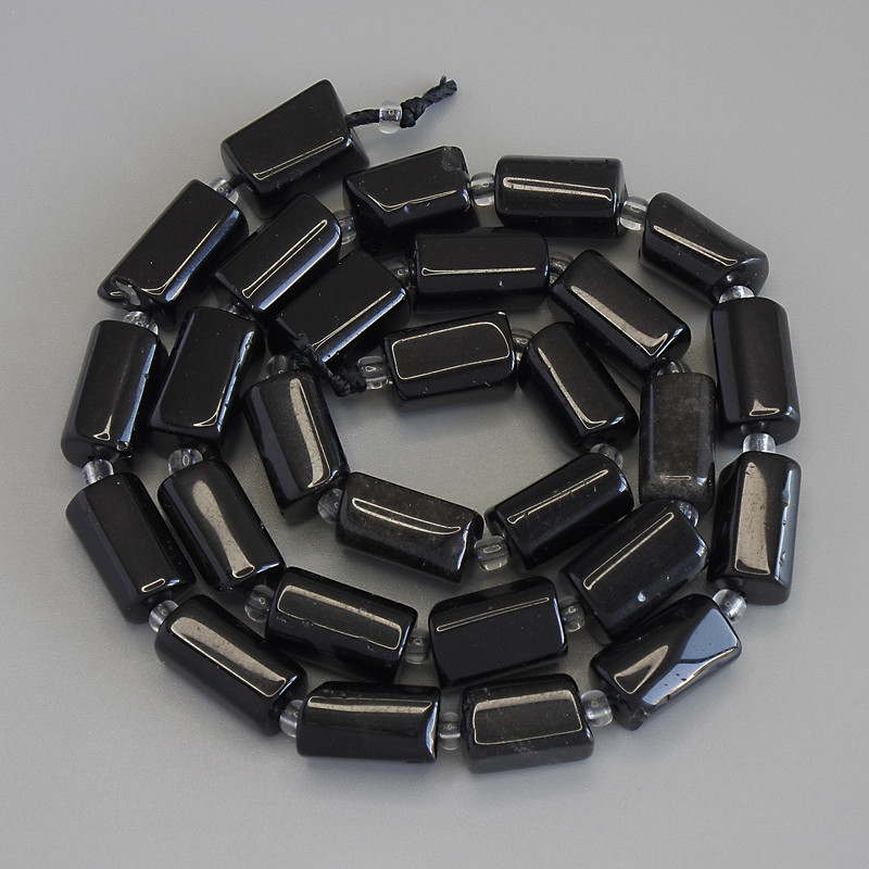 Sonnen-Obsidian-Perlen, facettiert, Durchmesser 12×7 mm, Seed-Beads ca. 3 mm, Länge ca. 39 cm – auf der Schnur