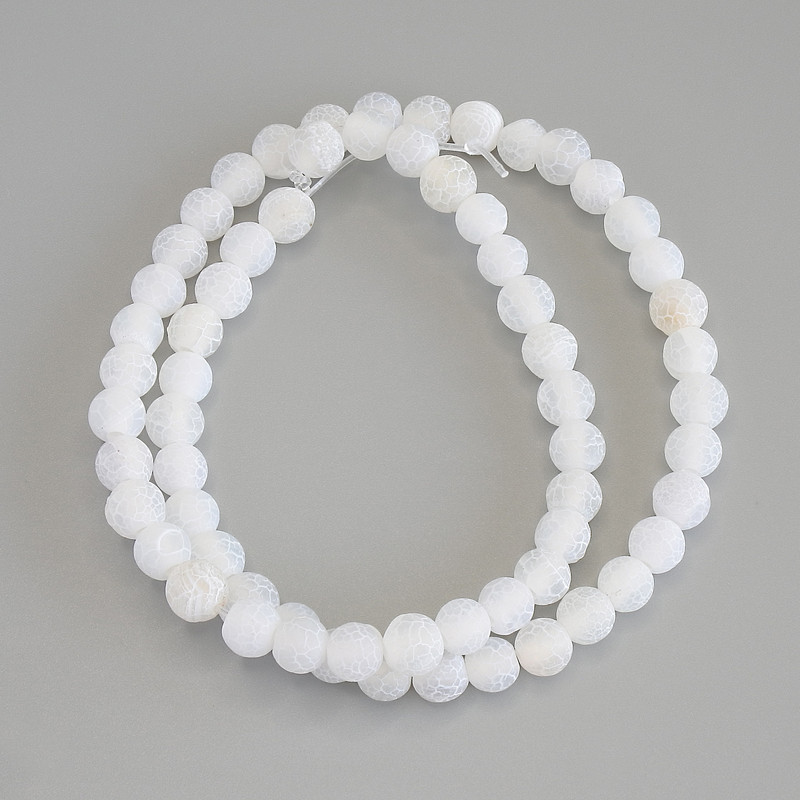 Weiße Frost-Achat-Perlen, glatte Kugeln, Durchmesser 6 mm ±, Länge 35 cm ±, auf Faden