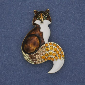 Brosche / Anhänger Fuchs, Emaille mit Strasssteinen, 54×35 mm