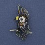 Papageienbrosche mit bunter Emaille, silberfarbenem Metall, 51×31 mm