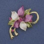 Blumen-Brosche mit Anhänger, farbige Emaille, Strasssteine, goldfarbenes Metall, 50×42 mm+