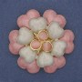 Brosche Blume rosa und beige – Emaille, Katzenauge-Perlen, goldfarbenes Metall 61 mm+