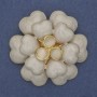 Brosche Blume beige Emaille Katzenaugenperlen goldfarbenes Metall 61 mm+
