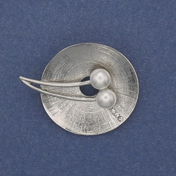 Anstecknadel Akzent mit Perlen und Strasssteinen, silberfarbenes Metall, 32×40 mm+