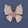 Schmetterling-Brosche Anhänger, weiße und rosa Emaille, irisierende Strasssteine, goldfarbenes Metall, 39×42 mm+