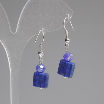 Ohrringe aus Lapislazuli, facettierter quadratischer Stein 10×10 mm ±, tschechisches Glas Rondell 6×5 mm ±, Länge ca. 37 mm