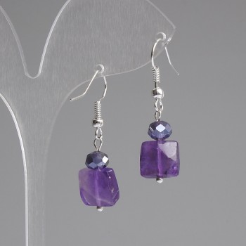 Ohrringe Amethyst facettiert quadratisch 10×10 mm ± tschechisches Glas Rondell 6×5 mm ±, Länge 37 mm +