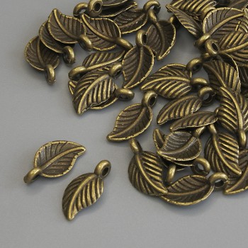 Anhänger Blatt, Bronze-Farbton, Durchmesser 15×7 mm, ± Verpackung 42 Stück