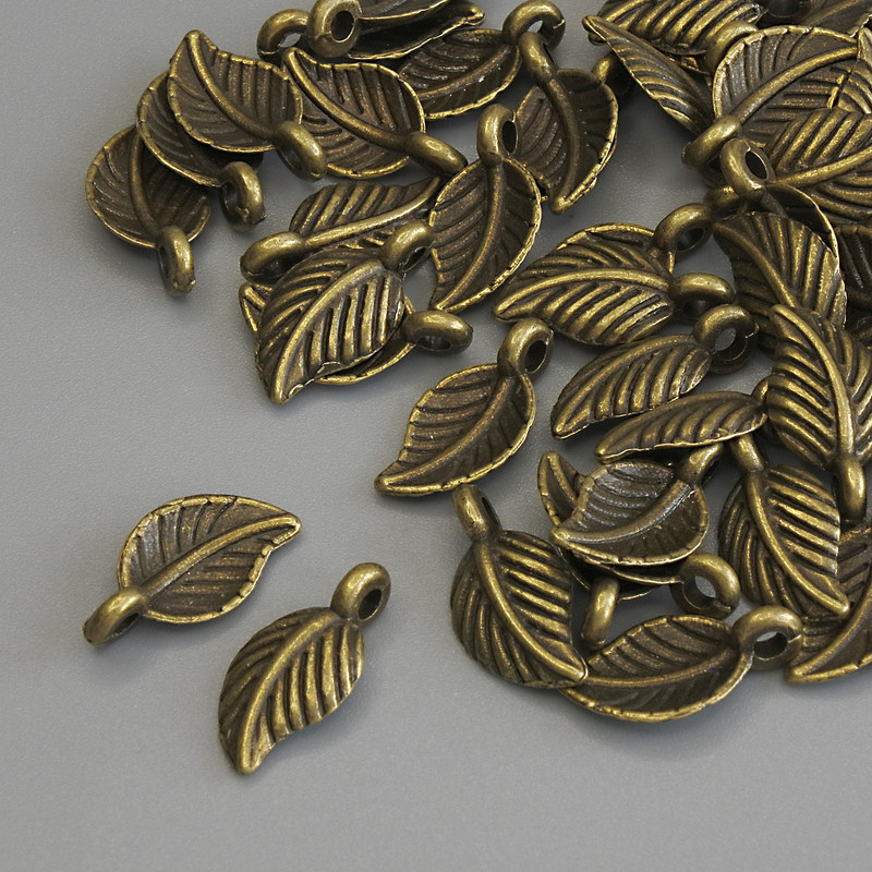 Anhänger Blatt, Bronze-Farbton, Durchmesser 15×7 mm, ± Verpackung 42 Stück