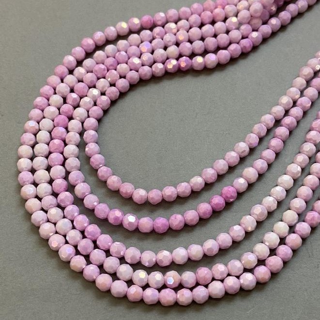 Perlen aus tschechischem Kristall, rosa Multicolor mit petrolfarbener Beschichtung auf Schnur, facettierte Kugeln, Durchmesser 6 mm + -, Länge 38 cm +