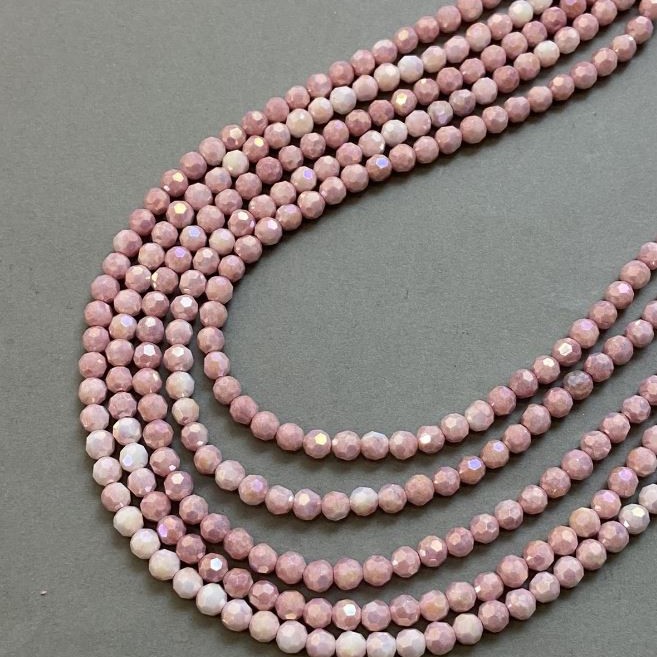 Perlen aus tschechischem Kristall rosa Mehrfarbig mit petrolfarbiger Beschichtung auf Schnur, facettierte Kugel, Durchmesser 6 mm + -, Länge 38 cm +