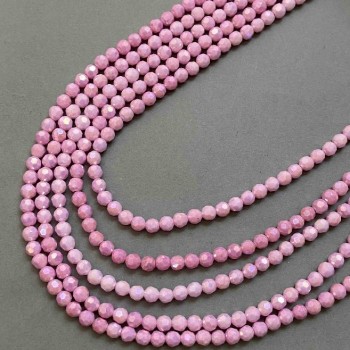 Perlen aus rosa tschechischem Kristall mit Benzin-Beschichtung, auf Schnur, facettierte Kugeln, Durchmesser ca. 6 mm + -, Länge ca. 38 cm +