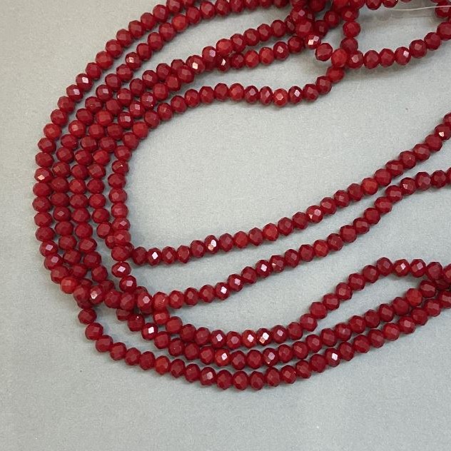 Rote matte Rondellperlen aus tschechischem Kristall auf Faden, Durchmesser ca. 6×5 mm, Länge ca. 40 cm