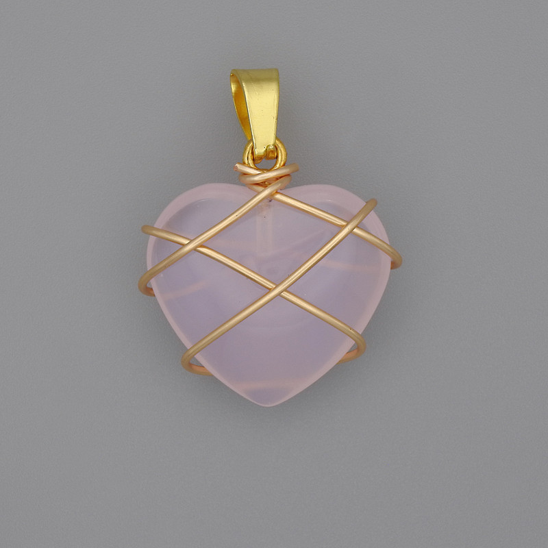 Herz-Anhänger im Geflecht aus Rosenquarz 21×21 mm ±, Ø 30 mm