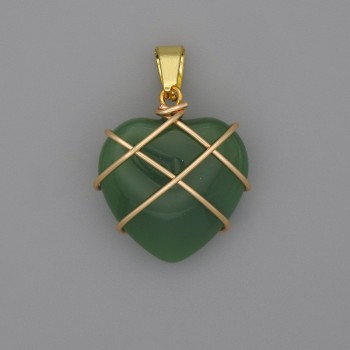 Anhänger Herz in Drahtfassung Chrysopras 21×21 mm ±, Durchmesser ca. 30 mm