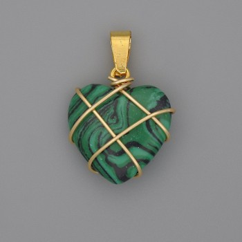 Anhänger Herz im Geflecht aus Malachit 21×21 mm, Ø ca. 30 mm