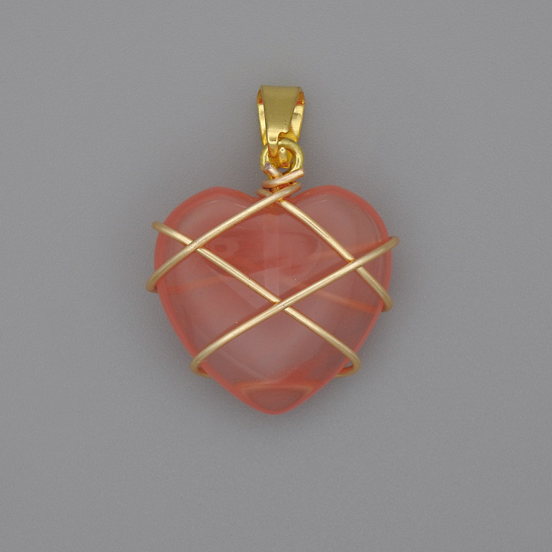 Anhänger Herz aus Chalzedon im Geflecht, 21 × 21 mm, Ø ca. 30 mm