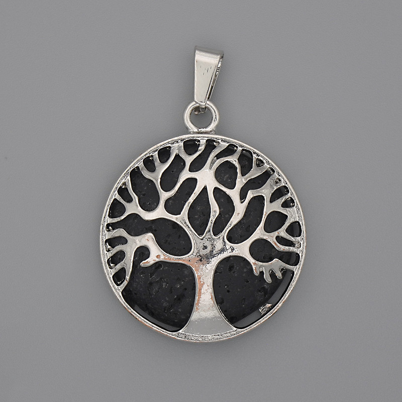 REDUZIERT! Anhänger Lavastein in Fassung „Baum“, Durchmesser ca. 27 mm, Gesamtlänge ca. 37 mm