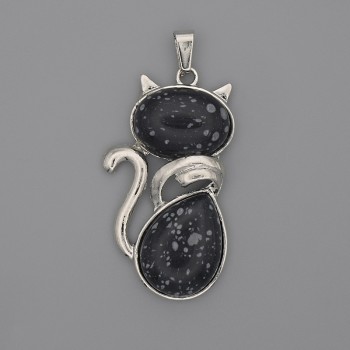 Anhänger „Katze“ Schnee-Obsidian 42×25 mm+-, Länge 50 mm+