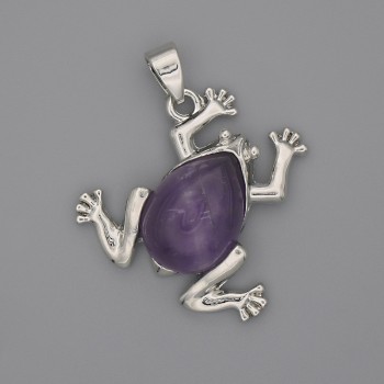 Anhänger 'Frosch' Amethyst 29×28 mm ±, Länge 37 mm+