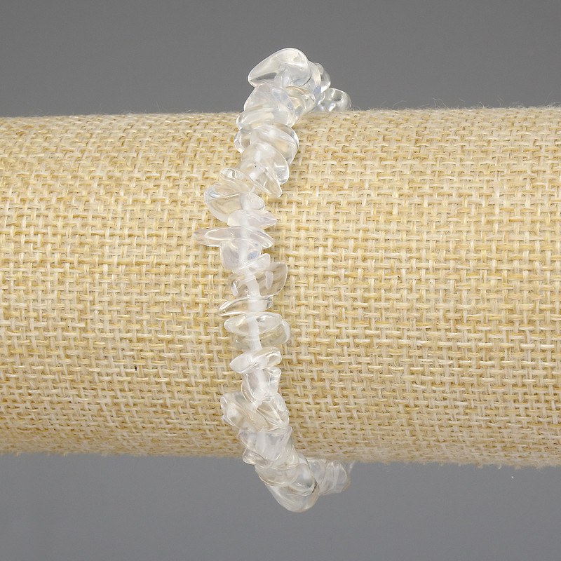 Armband Mondstein- und Bergkristall-Chip-Perlen, 7–10×2–5 mm ±, Länge ca. 18 cm, Stretch