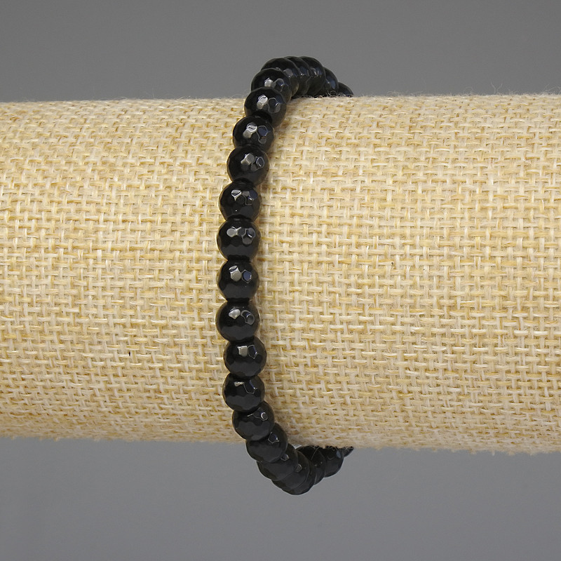 Schwarzes Achat-Armband, facettierte Kugeln Ø 6 mm, Länge ca. 18 cm, Stretch