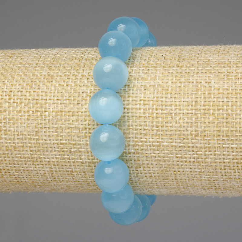 Armband aus blauem Katzenauge – glatte Kugeln 12 mm, Länge ca. 18 cm, Stretcharmband