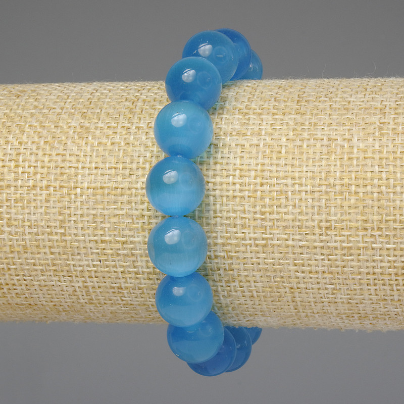 Armband 'Azurblaues Katzenauge' – glatte Kugeln 2 mm, Länge ca. 18 cm, Stretch-Armband