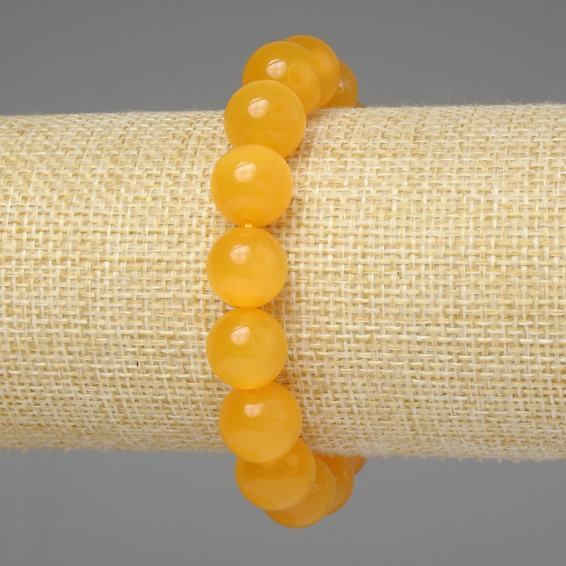 Armband Gelbes Katzenauge – glatte Kugeln 12 mm ±, Länge ca. 18 cm, elastisch