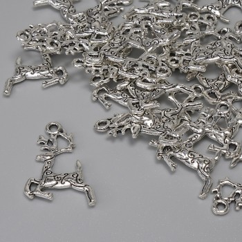 Anhänger 'Hirsch' – Metallfarbe Silber, Durchmesser 22 × 13 mm +- Loch im Öhrloch ca. 1,6 mm +- Verpackung 25 Stück+
