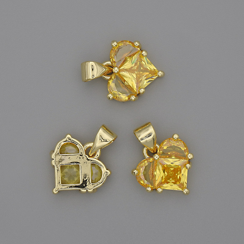 Anhänger Herz mit gelben Kristallen, 12 × 12 mm, Länge ca. 17 mm, goldfarbenes Metall