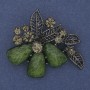 Brosche Anhänger Akzent mit grünem Aquarium-Effekt, graue Strasssteine, silberfarbenes Metall 43x48 mm+