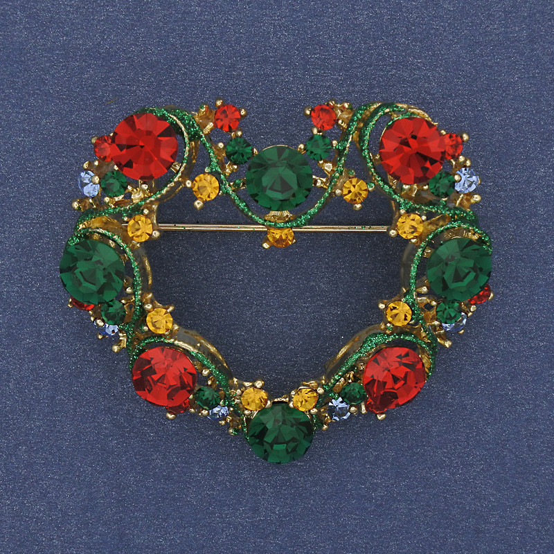 Brosche-Anhänger „Herz“ mit Emaille und Strasssteinen 40×35 mm+