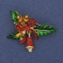 Brosche/Anhänger Weihnachtszweig mit Schleife und Glöckchen, Emaille, Strasssteine, goldfarbenes Metall 44×30 mm+