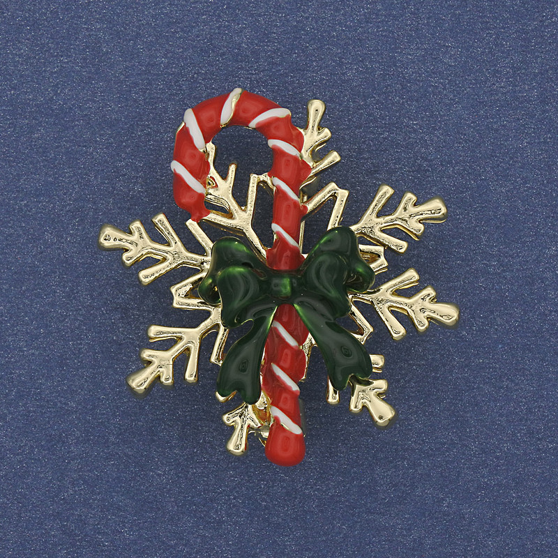 Brosche Schneeflocke mit Bonbon, goldfarbenes Metall, 30 mm +