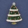 Brosche/Anhänger Weihnachtsbaum grün und weiß Emaille, Strasssteine, Perle, goldfarbenes Metall 40×30 mm +
