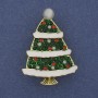 Brosche/Anhänger Weihnachtsbaum grün und weiß Emaille, Strasssteine, Perle, goldfarbenes Metall 40×30 mm +