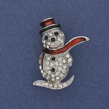 Brosche Neujahrs-Schneemann, Emaille, weiße Strasssteine, silberfarbenes Metall, 32 × 22 mm +