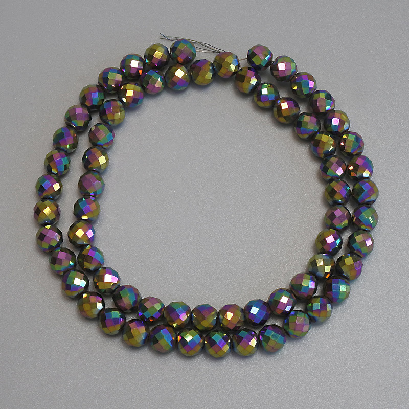 Hämatit regenbogenfarbene facettierte Perlen 6 mm ± auf Faden, Länge ca. 38 cm+