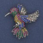 Brosche Kolibri, bunte Strass-Steine, silberfarbenes Metall, 45×42 mm+
