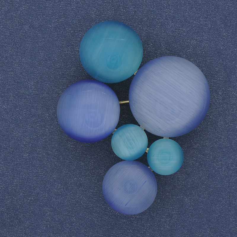 Anhänger-Brosche Akzent mit Katzenauge blau und türkis, goldfarbenes Metall 33 × 43 mm+
